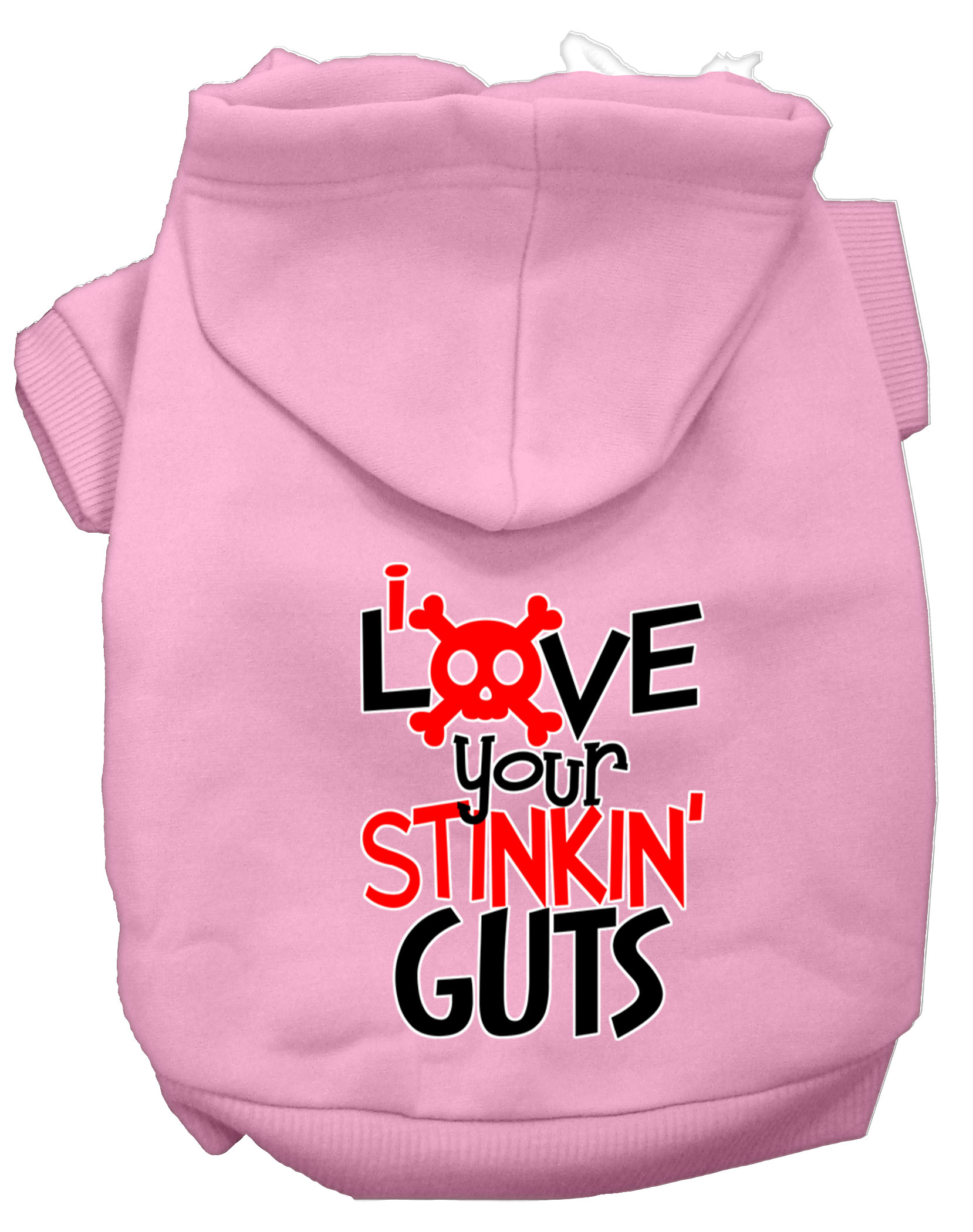 Love your Stinkin Guts Screen Print Dog Hoodie Light Pink L